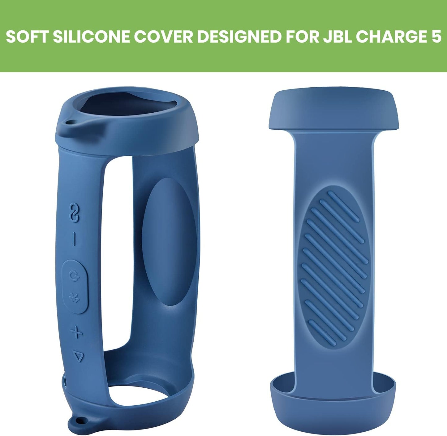 Silicone Case Cover for JBL Charge 5 Portable Wireless Bluetooth Speaker, Travel Protective Soft Rubber Carrying Pouch with Shoulder Strap & Carabiner (Blue)