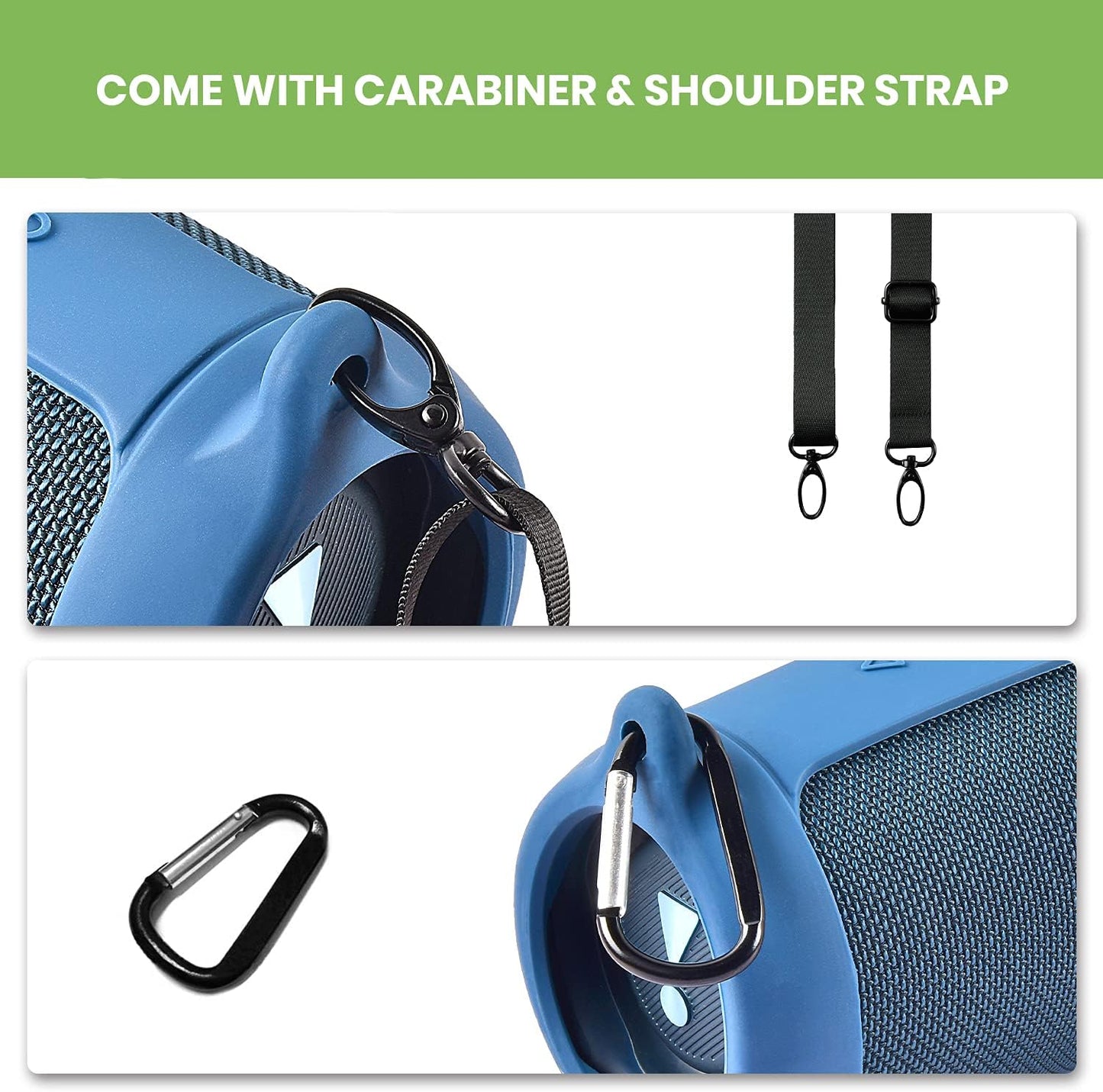 Silicone Case Cover for JBL Charge 5 Portable Wireless Bluetooth Speaker, Travel Protective Soft Rubber Carrying Pouch with Shoulder Strap & Carabiner (Blue)