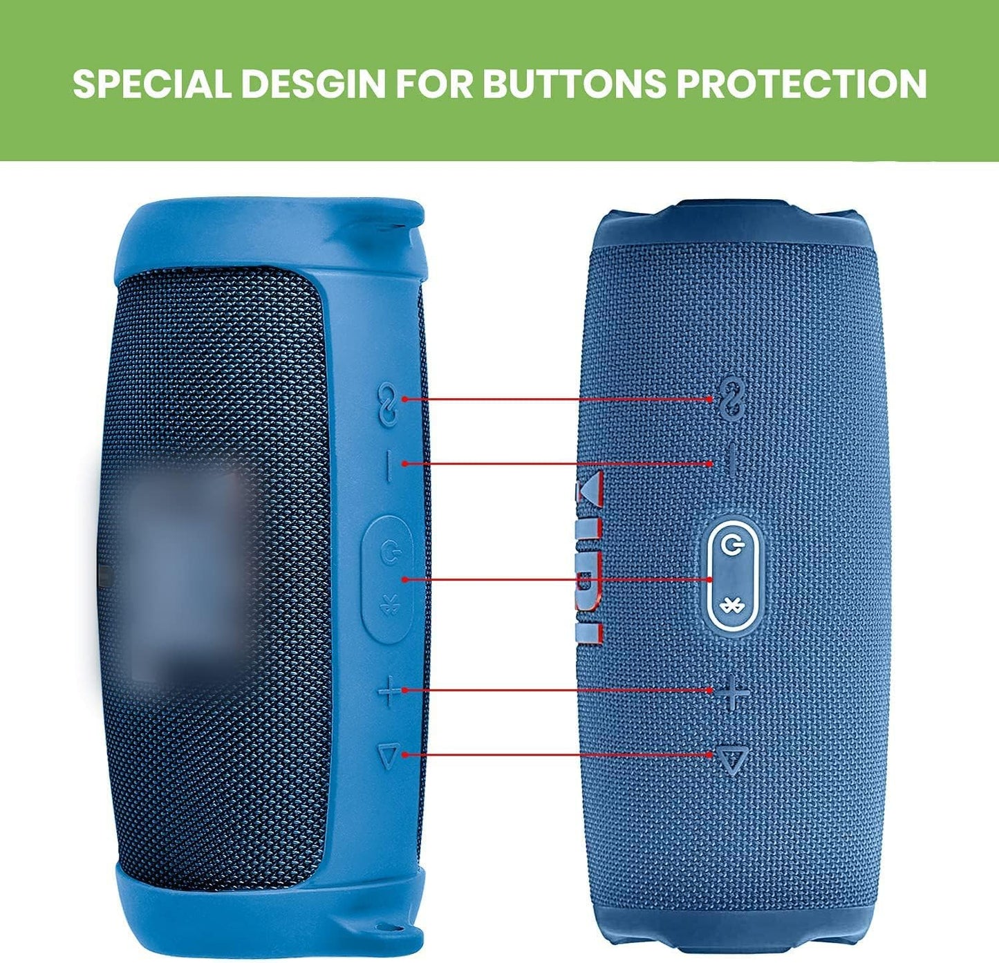 Silicone Case Cover for JBL Charge 5 Portable Wireless Bluetooth Speaker, Travel Protective Soft Rubber Carrying Pouch with Shoulder Strap & Carabiner (Blue)