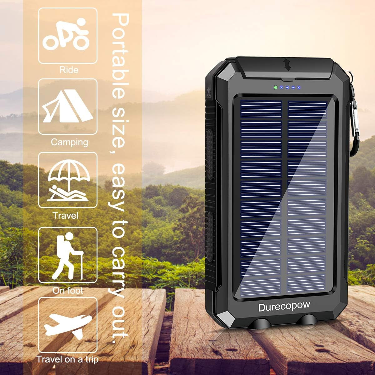 Spring Solar Charger, 20000Mah Portable Outdoor Waterproof Solar Power Bank, Camping External Backup Battery Pack 