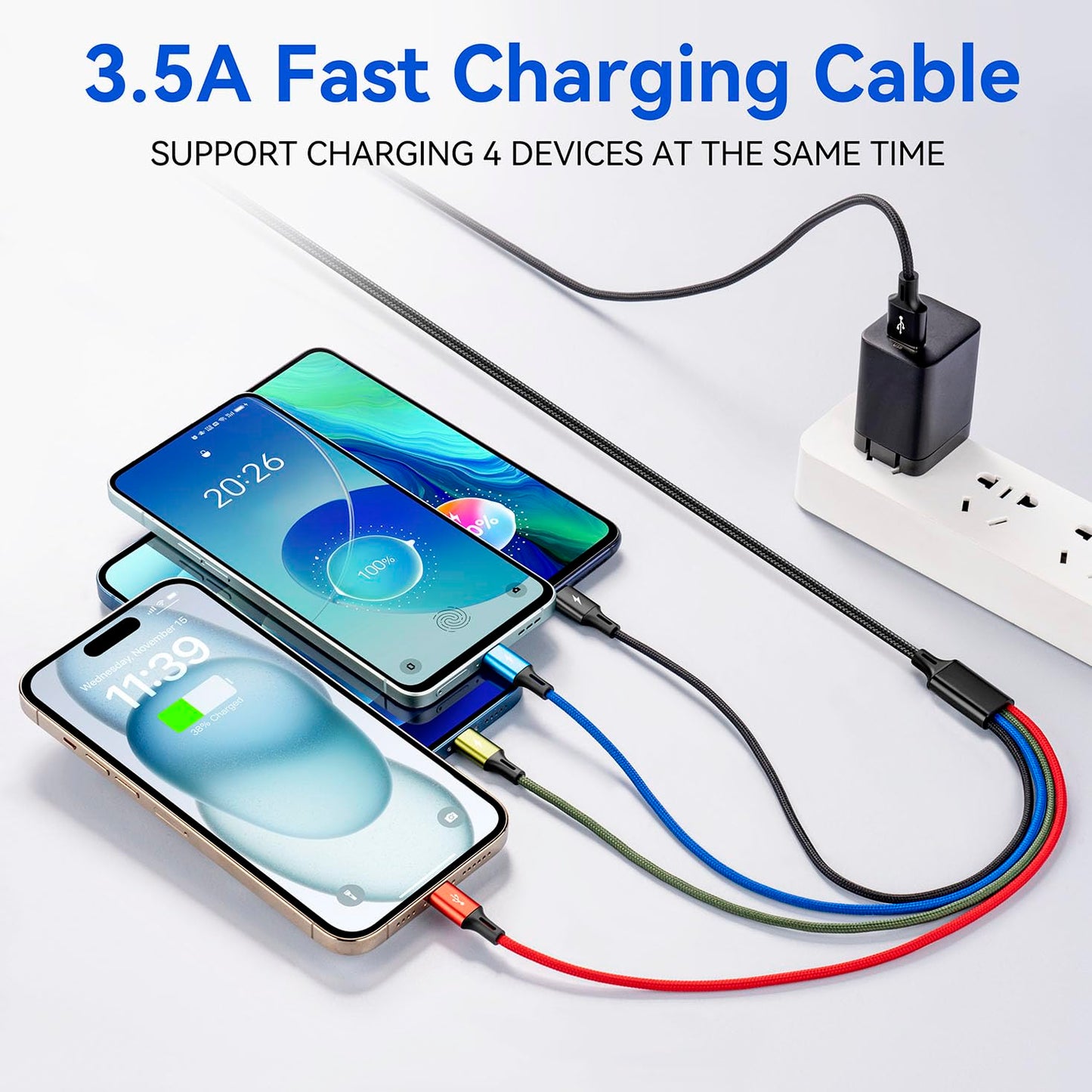 Spring Multi Charging Cable 3.5A Multi Charger Cable Braided 4 in 1 Charging Cable 