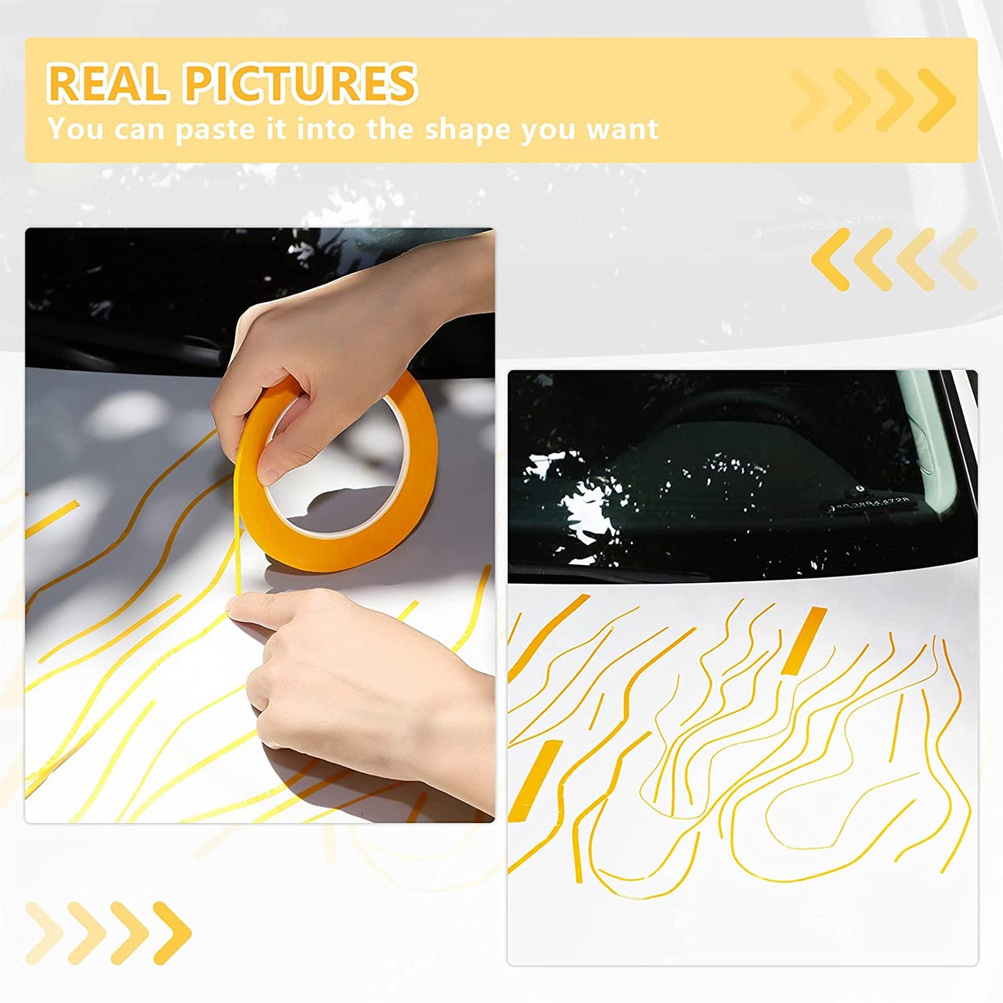 5 Rolls Pinstripe Tape 1/16, 1/8, 1/4, 1/2 and 3/4 Inch X (Yellow)