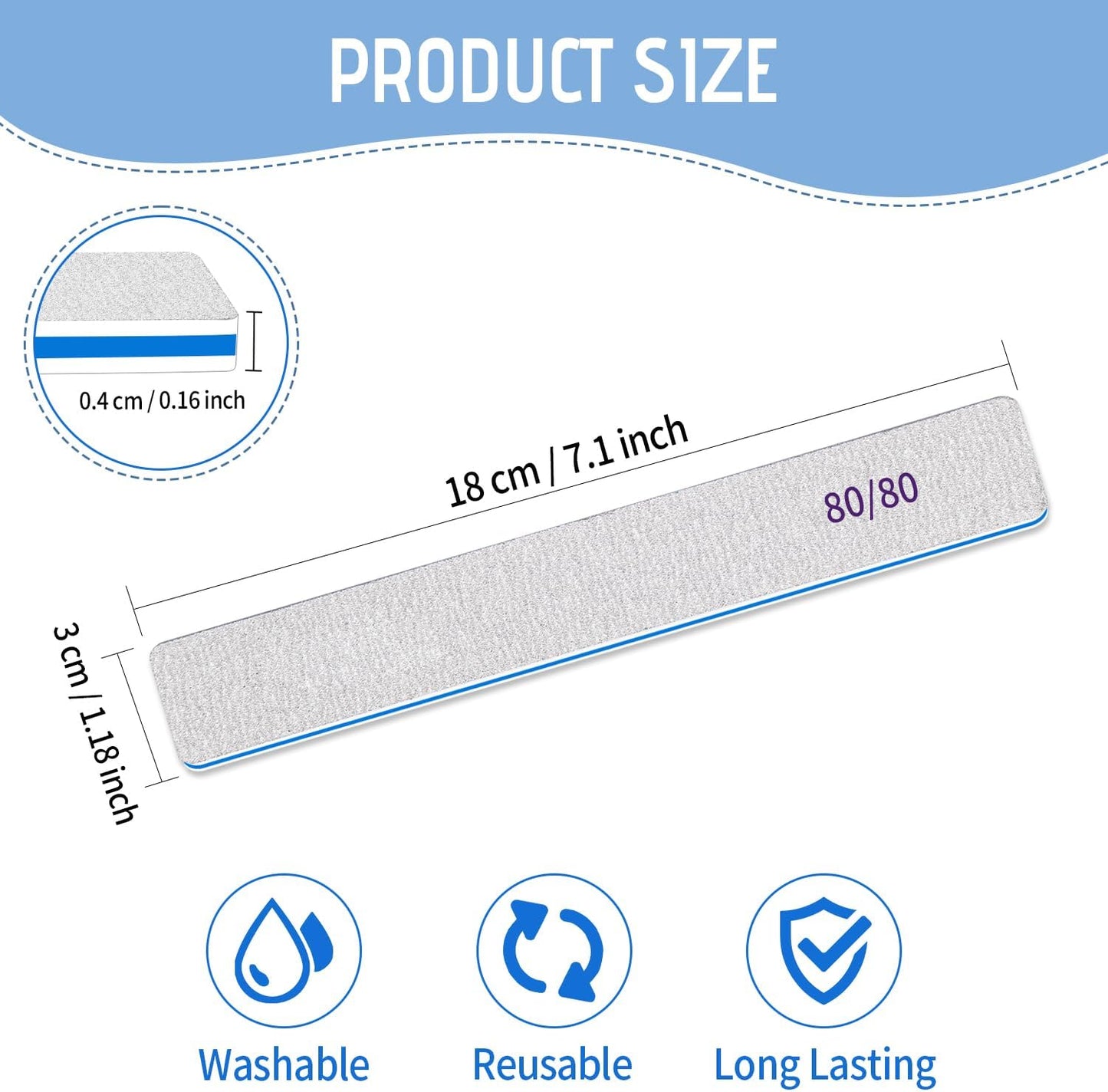 Nail File-Nail Files, 80/80 Grit Nail Files for Gel Nails, 12 PCS