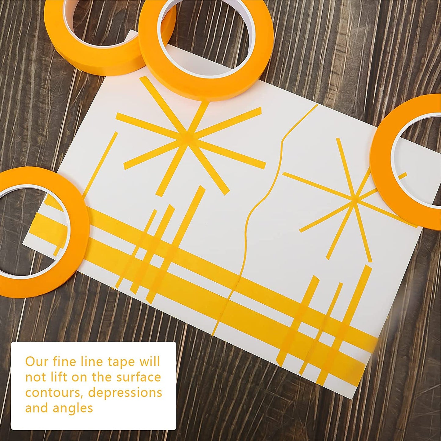 5 Rolls Pinstripe Tape 1/16, 1/8, 1/4, 1/2 and 3/4 Inch X (Yellow)