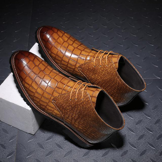 Handmade Crocodile Pattern Leather Winter Boots