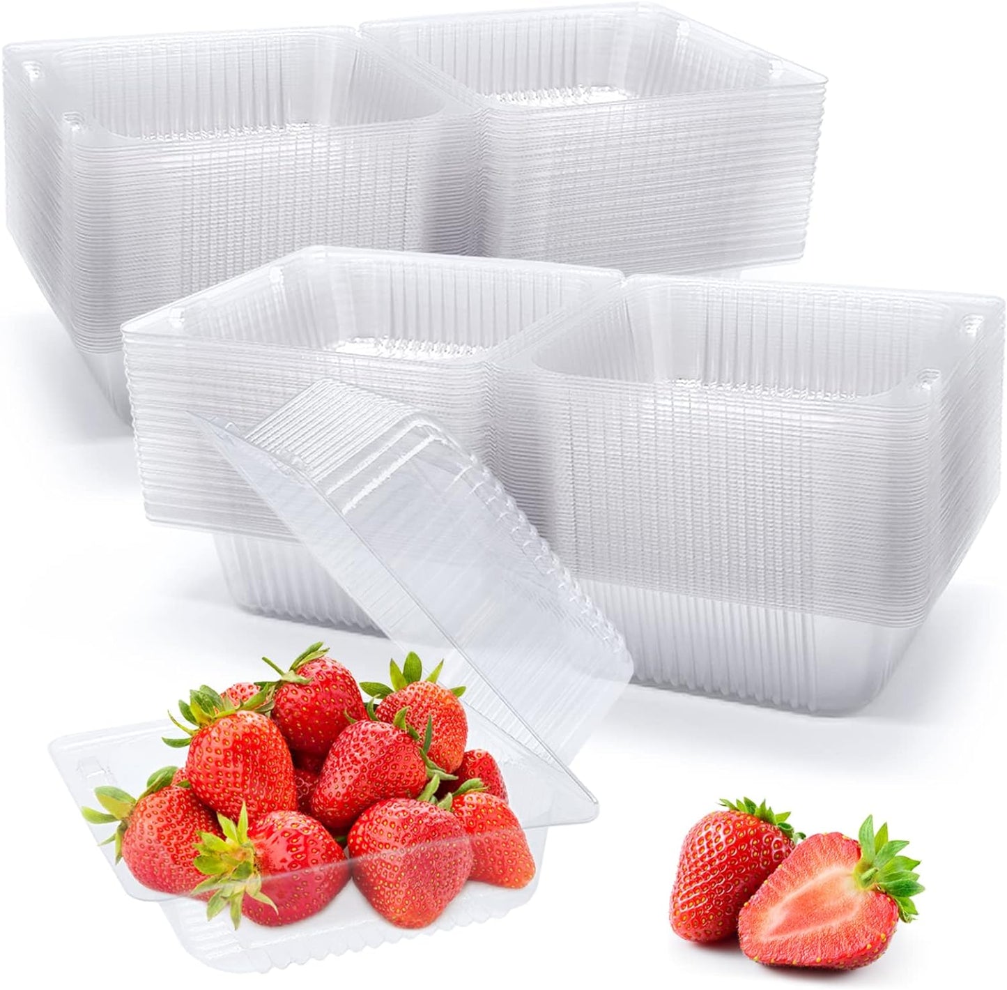 100 Pack Clear Plastic Take Out Container, Square Hinged Food Container, Dessert Clamshell Containers with Lids for Hamburgers