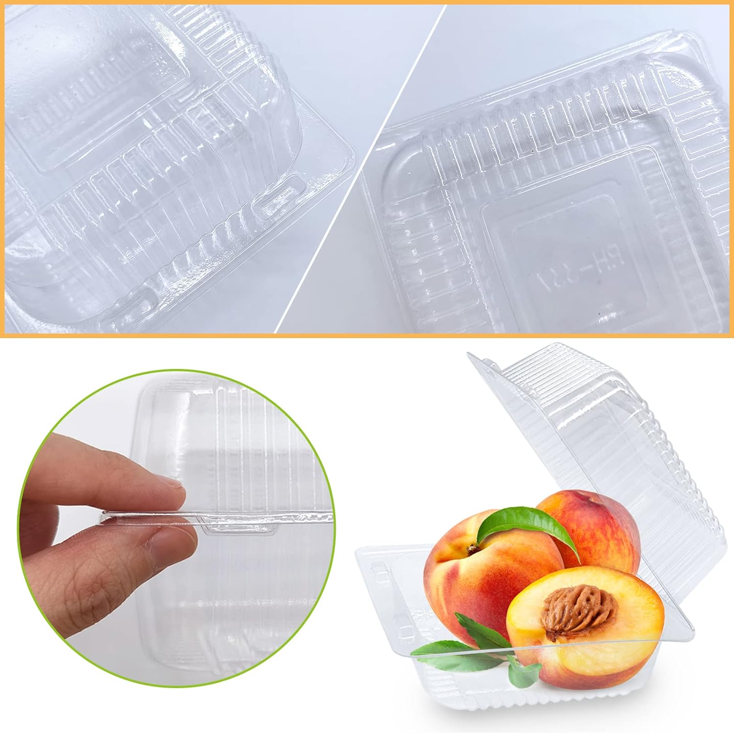 100 Pack Clear Plastic Take Out Container, Square Hinged Food Container, Dessert Clamshell Containers with Lids for Hamburgers