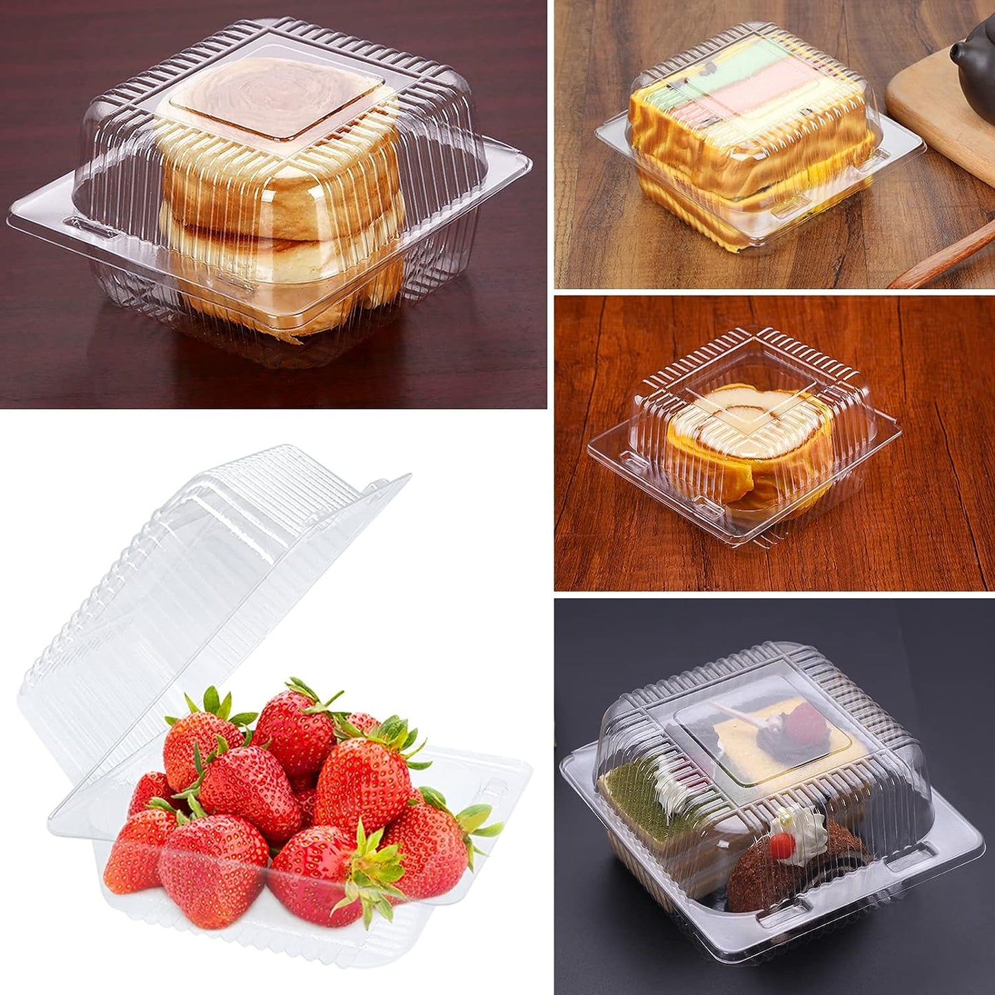 100 Pack Clear Plastic Take Out Container, Square Hinged Food Container, Dessert Clamshell Containers with Lids for Hamburgers