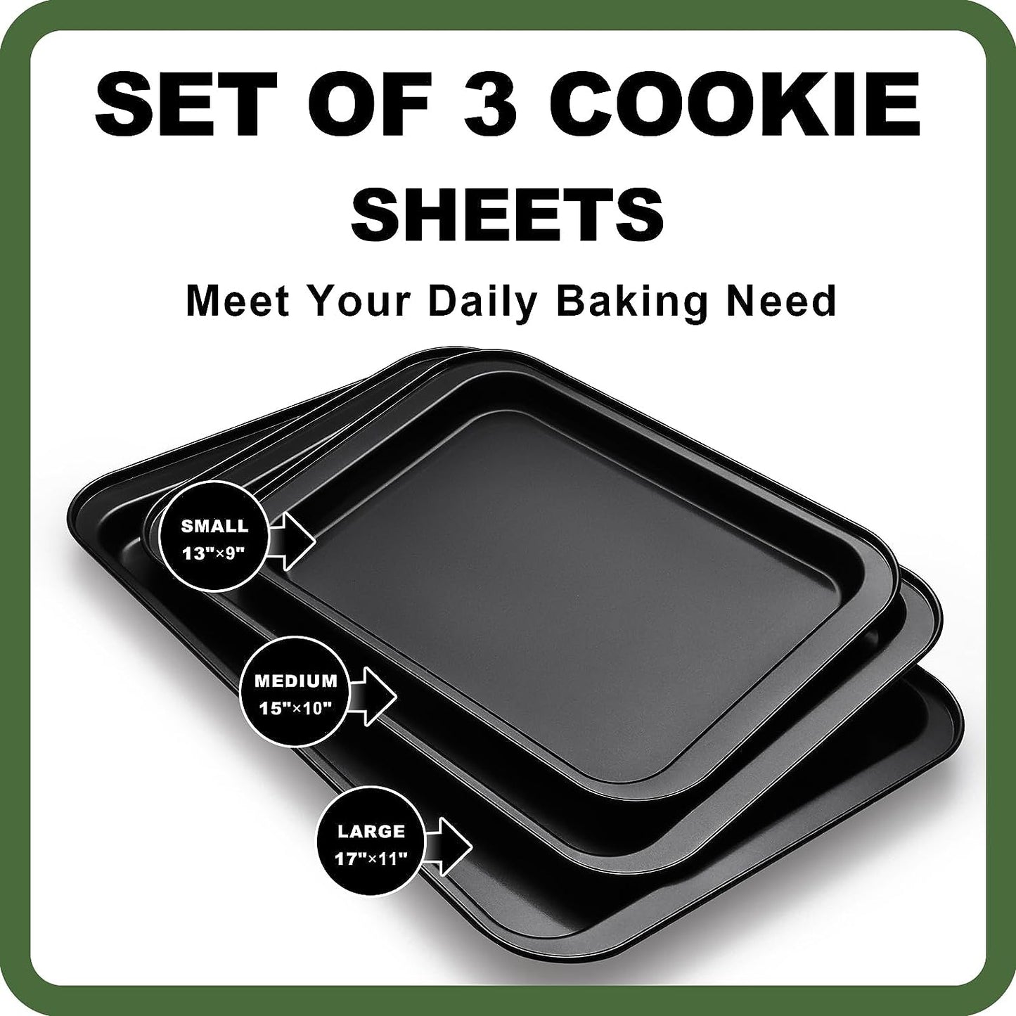Spring Baking Sheet Tray Set, 3 Pack Cookie Sheet Pan for Oven