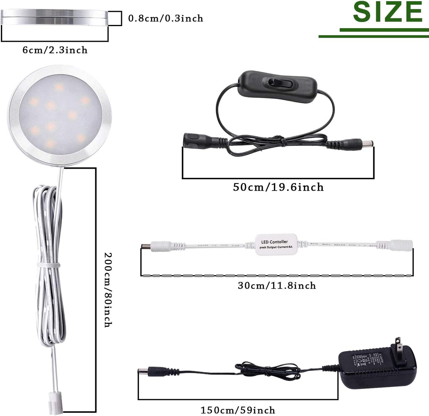 Spring LED under Cabinet Lighting Dimmable with RF Remote Control, 6 LED 