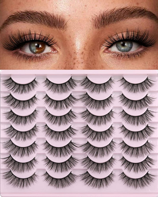 False Eyelashes 14Mm Faux 3D Mink Lashes Natural Look Fluffy Cat Eye Wispy Lashes Pack by , 14 Pairs