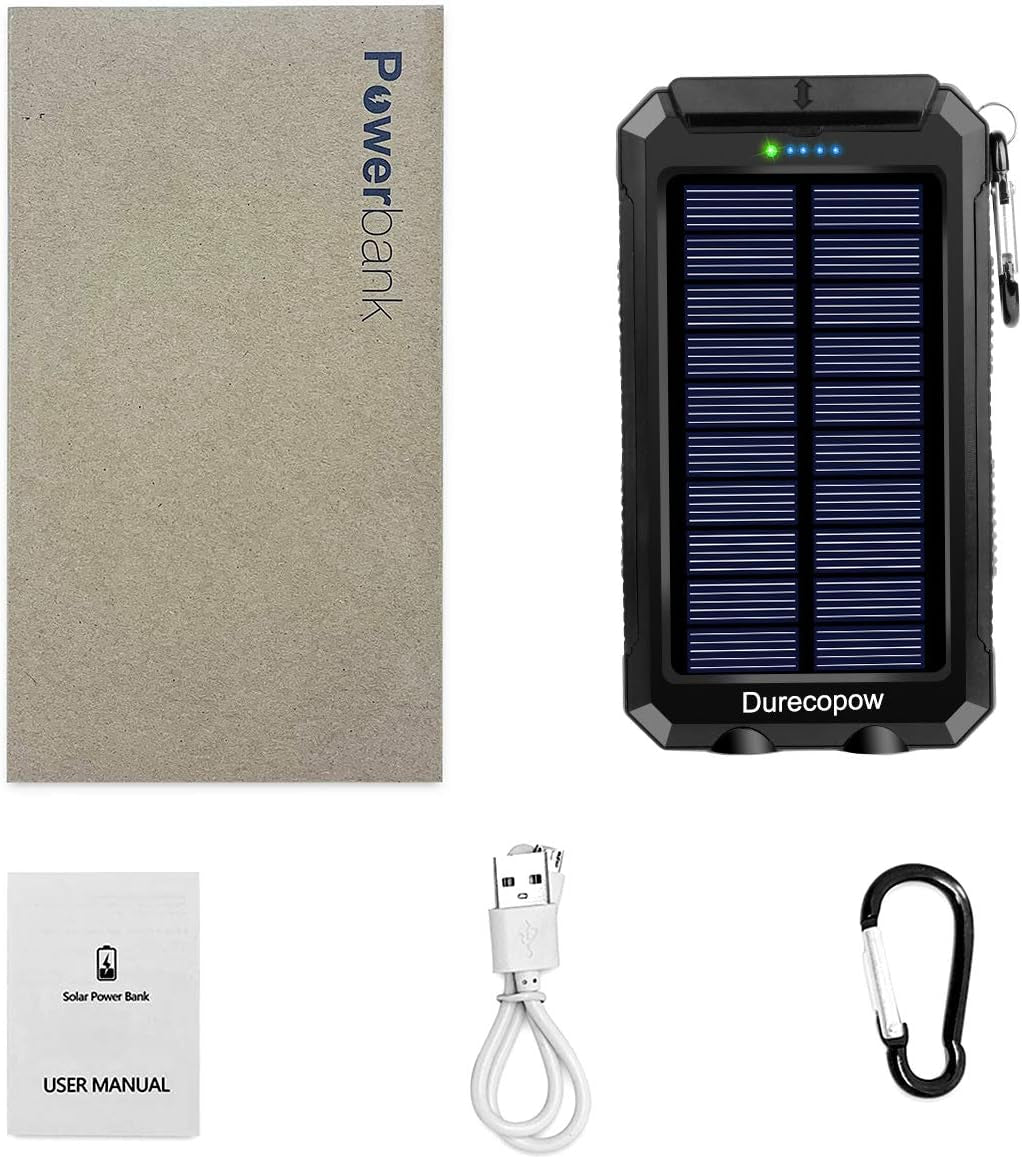 Spring Solar Charger, 20000Mah Portable Outdoor Waterproof Solar Power Bank, Camping External Backup Battery Pack 