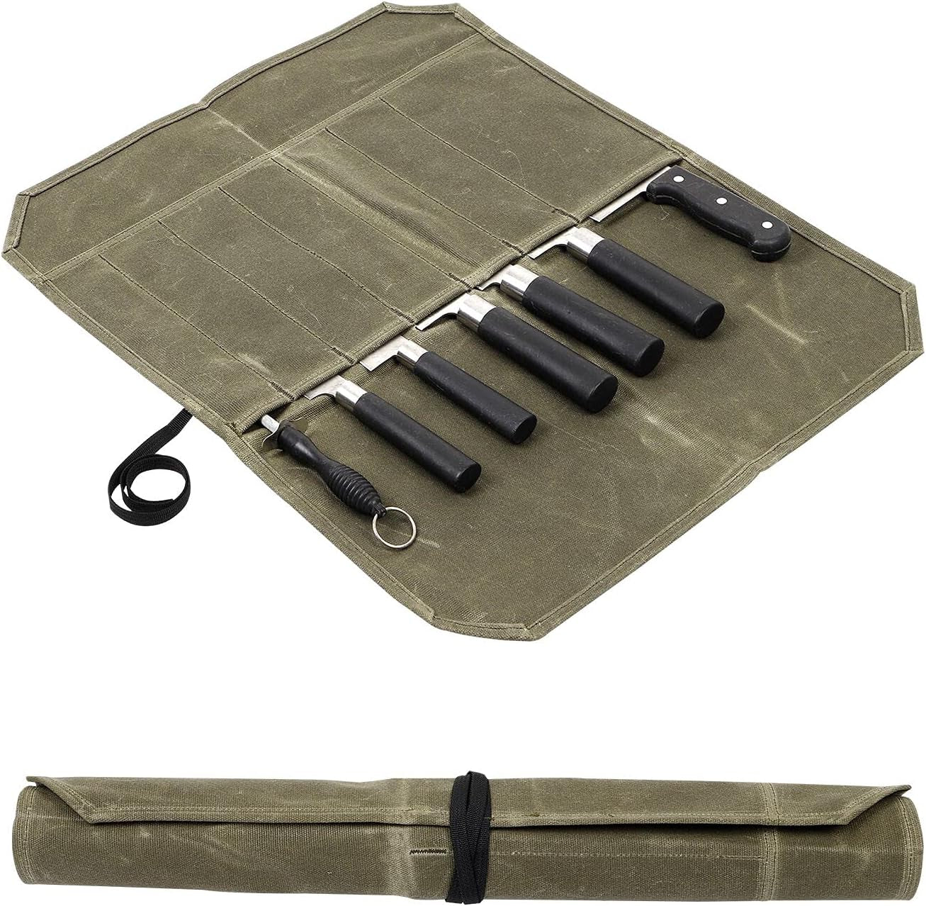 Knife Roll, Chef’S Knife Roll Bag, Waxed Canvas Knife Roll Case