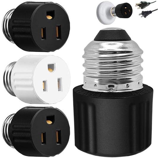 Spring E26/E27 3 Prong Light Socket to Plug Adapter,3Prong Light Bulb Outlet Socket Adapter 3 Packs