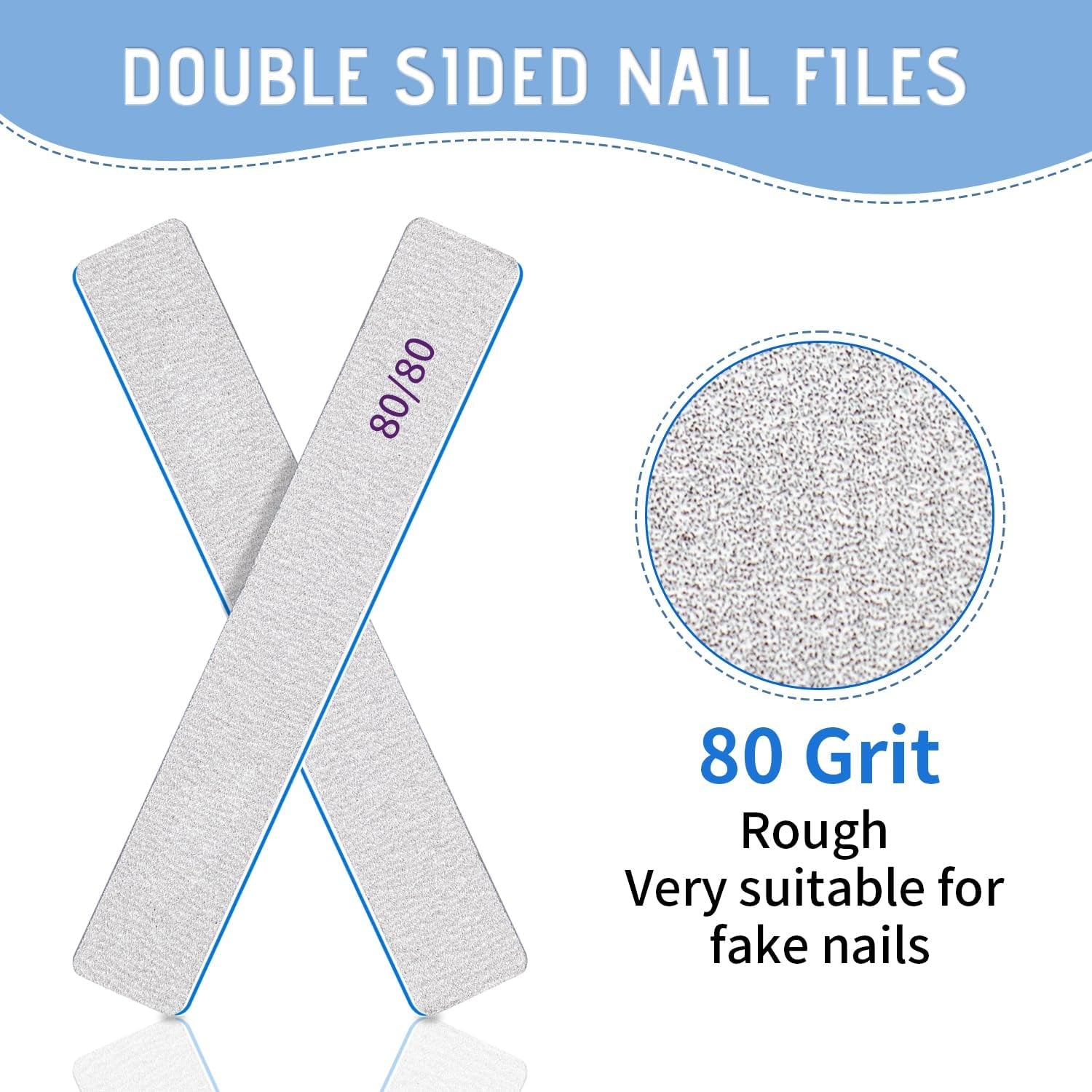 Nail File-Nail Files, 80/80 Grit Nail Files for Gel Nails, 12 PCS
