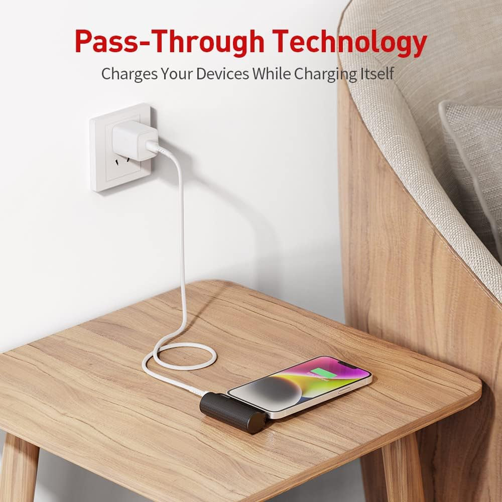 Spring Mini Portable Charger for Iphone with Built in Cable, 3350Mah Ultra-Compact Power Bank 