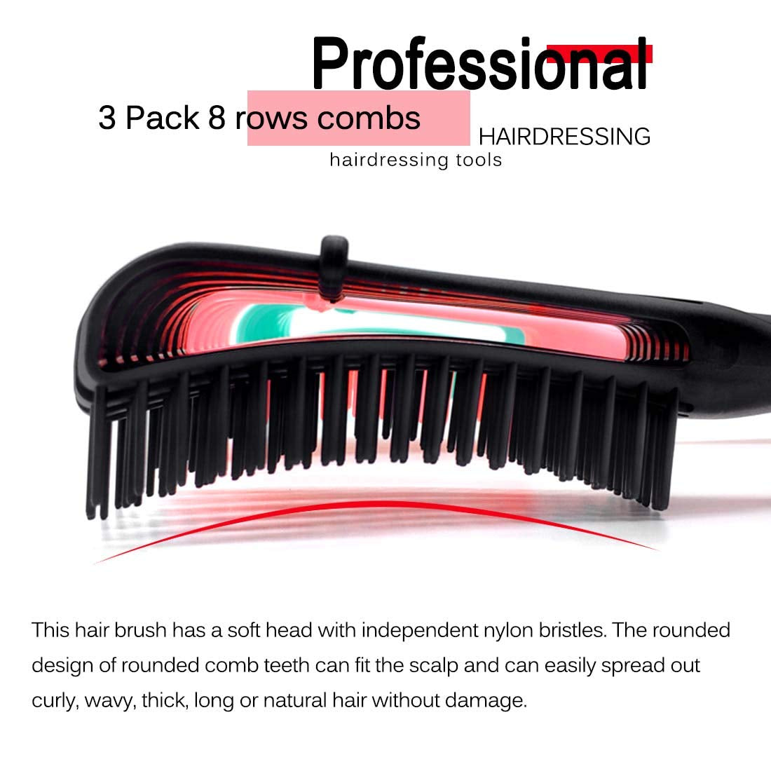 3 Pack Detangler Brush for Natural Hair, Afro America/African Hair Textured 3A to 4C Kinky Wavy/Curly/Coily/Wet/Dry/Oil/Thick/Long Hair, Exfoliating Your Scalp for Beautiful