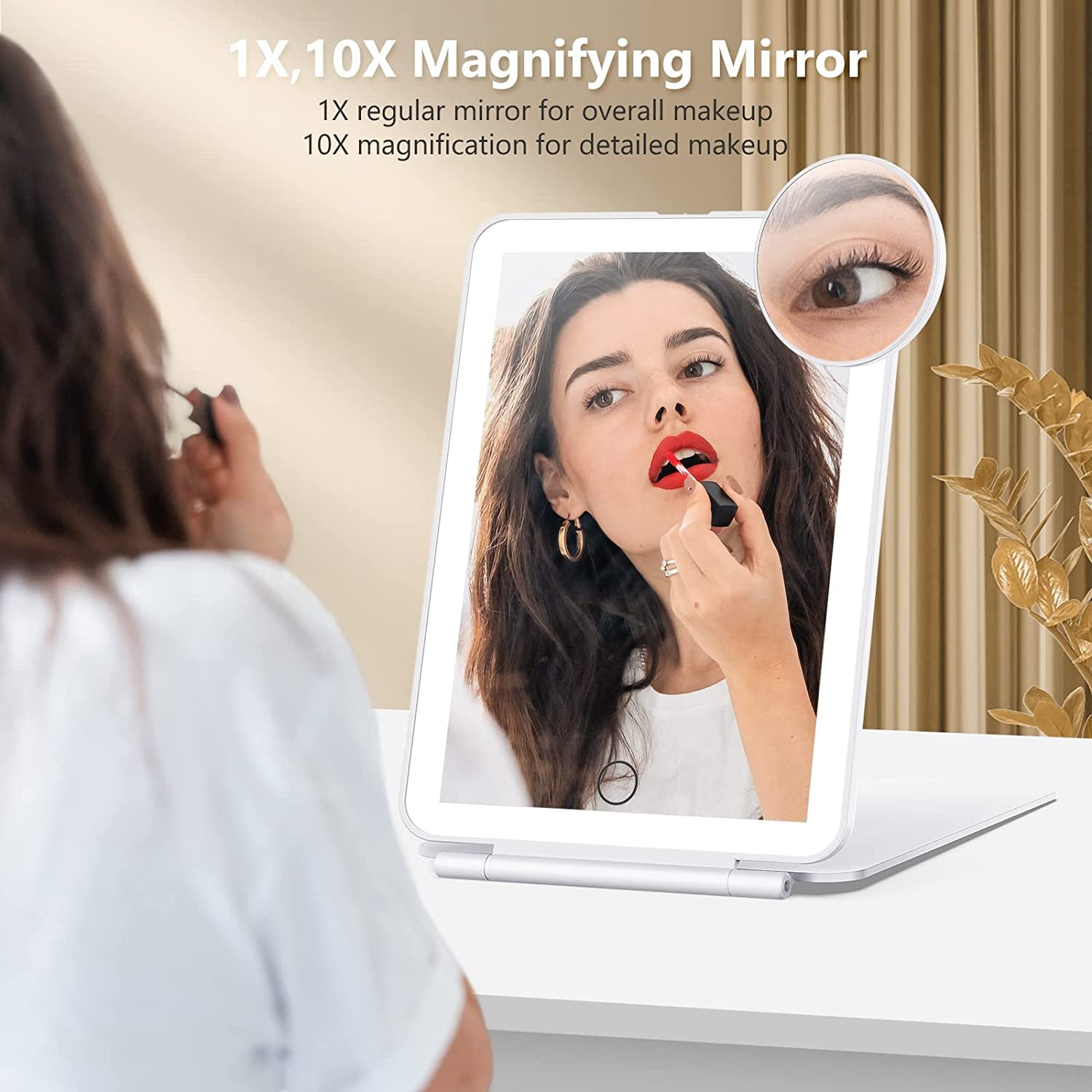 Spring Travel Makeup Mirror with 10X Magnifying Mirror, Vanity Mirror with 80Leds