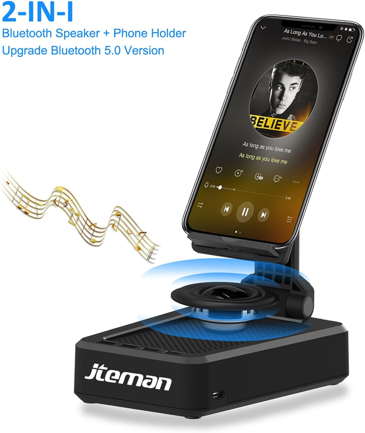 Spring Cell Phone Stand with Wireless Bluetooth Speaker and Anti-Slip Base HD Surround Sound 