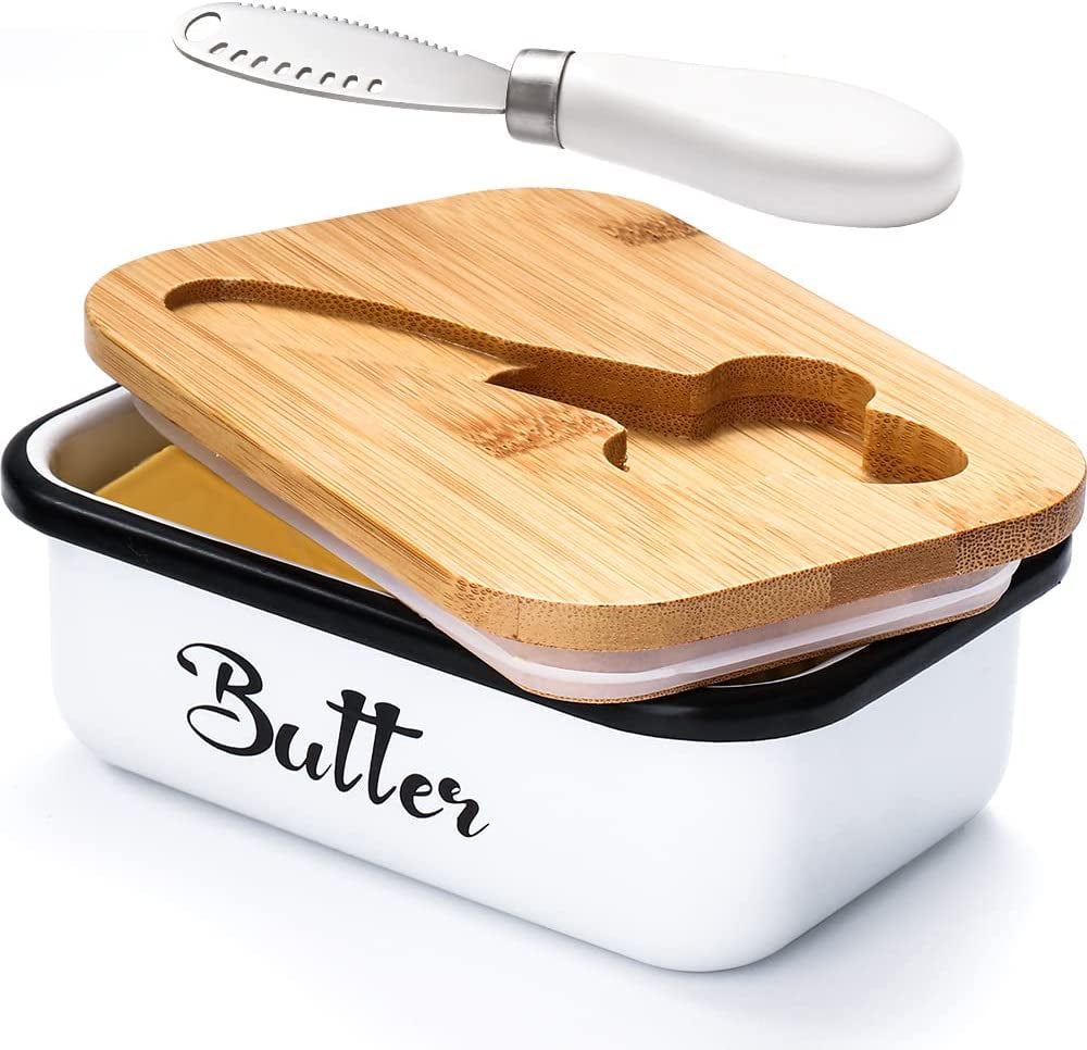 Spring Butter Dish with Lid for Countertop,  Metal Butter Keeper with Stainless Steel 