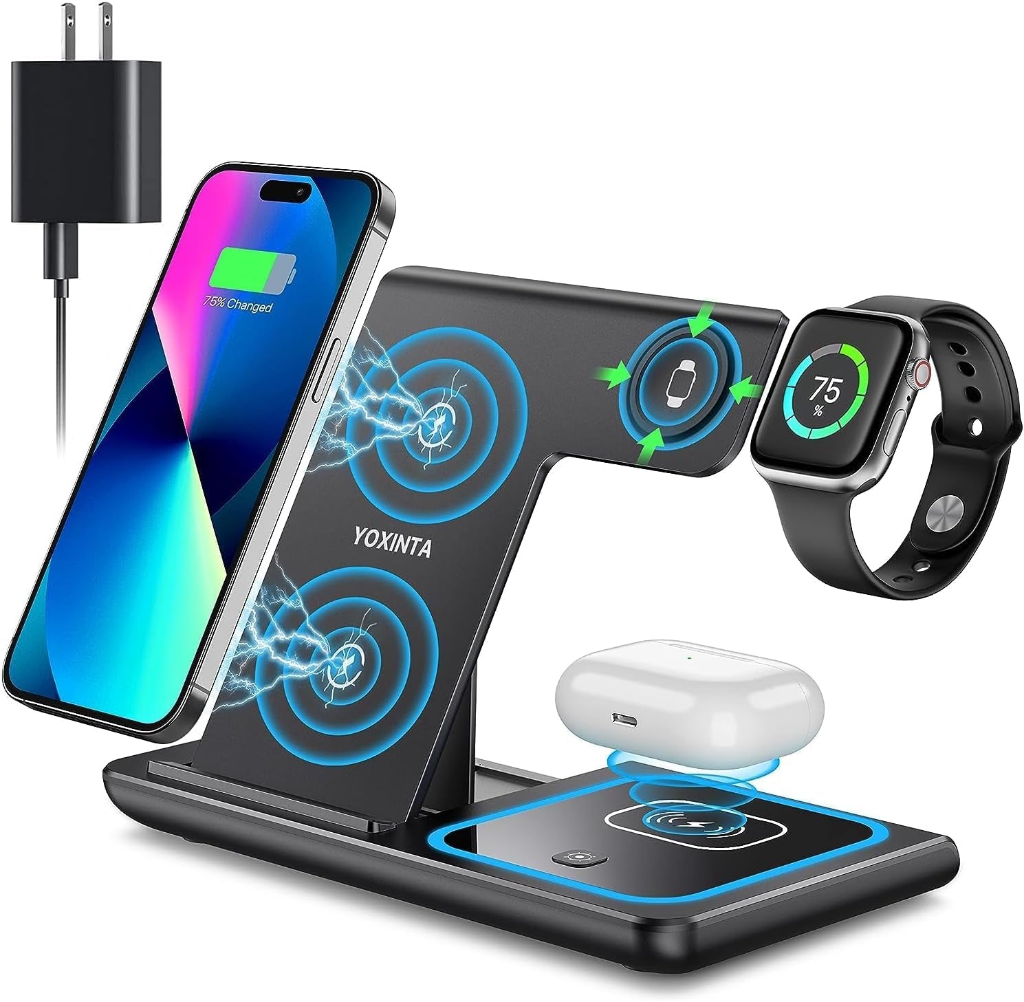 Spring Wireless Charger, 3 in 1 Wireless Charging Station, Fast Wireless Charger Stand for Iphone 