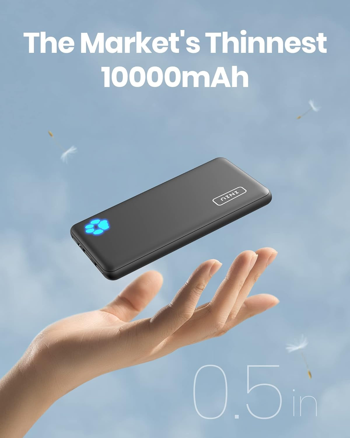 Spring Portable Charger, Slimmest 10000Mah 5V/3A Power Bank, USB C 