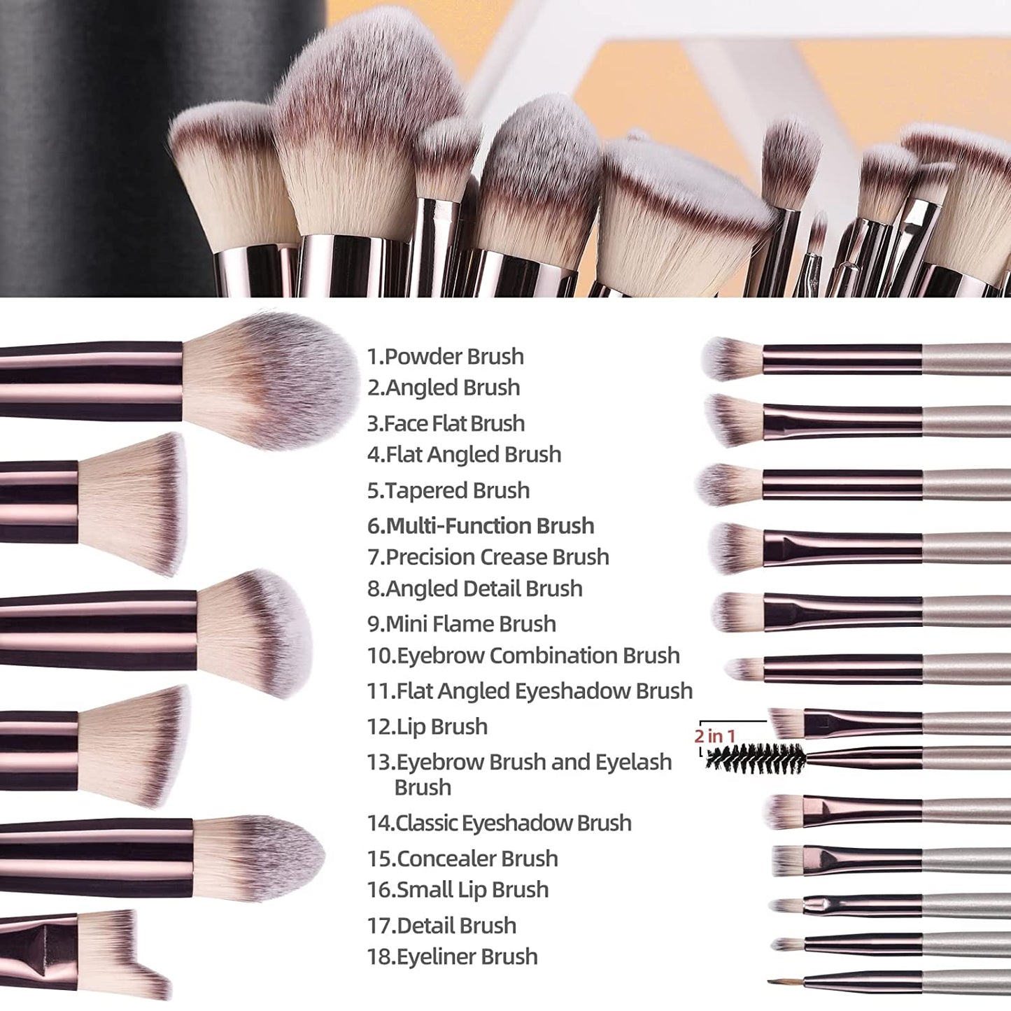 Spring Makeup Brush Set 18 Pcs Premium Synthetic Foundation Powder