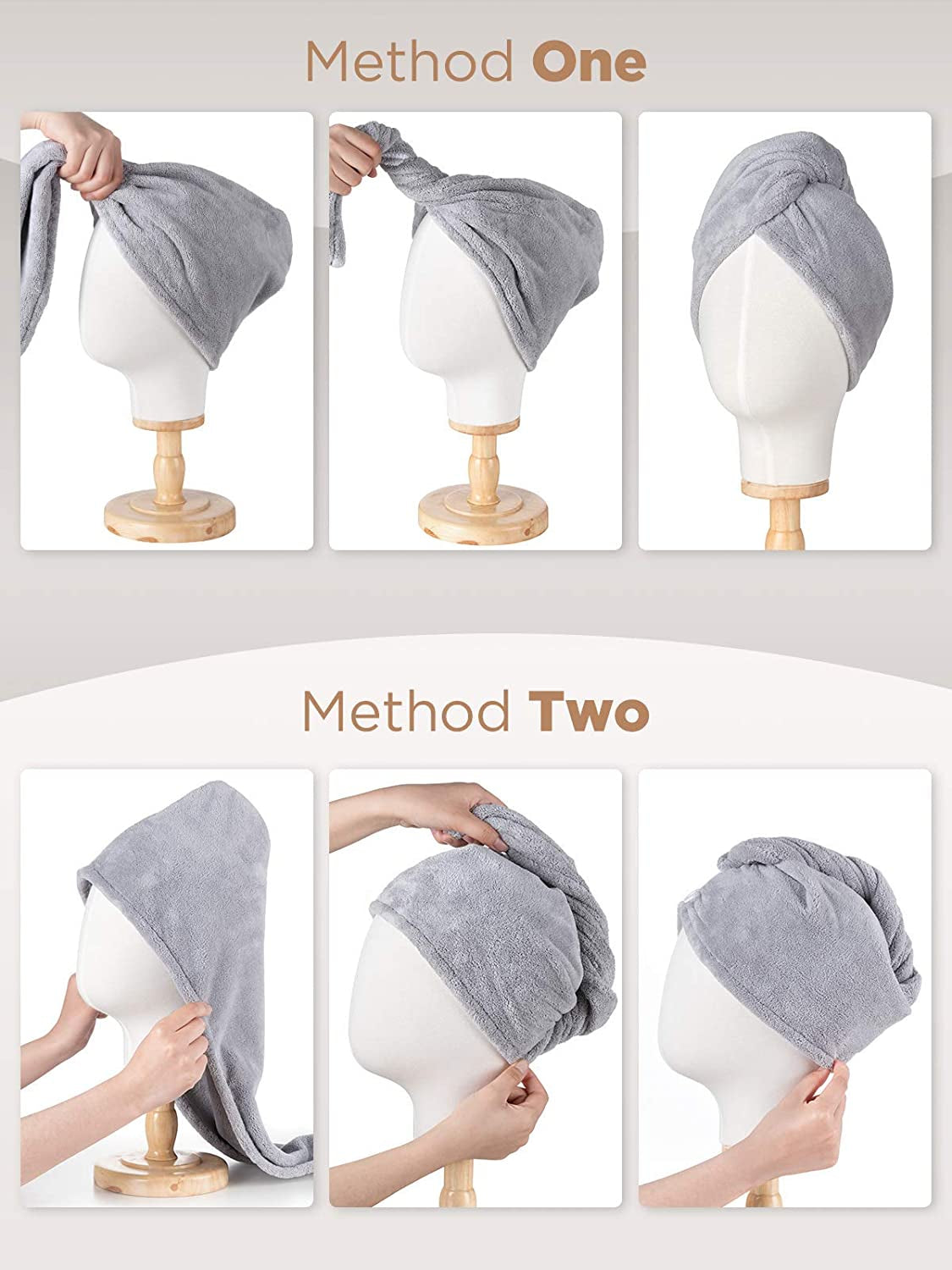 Spring Microfiber Hair Towel, 3 Packs Hair Turbans 