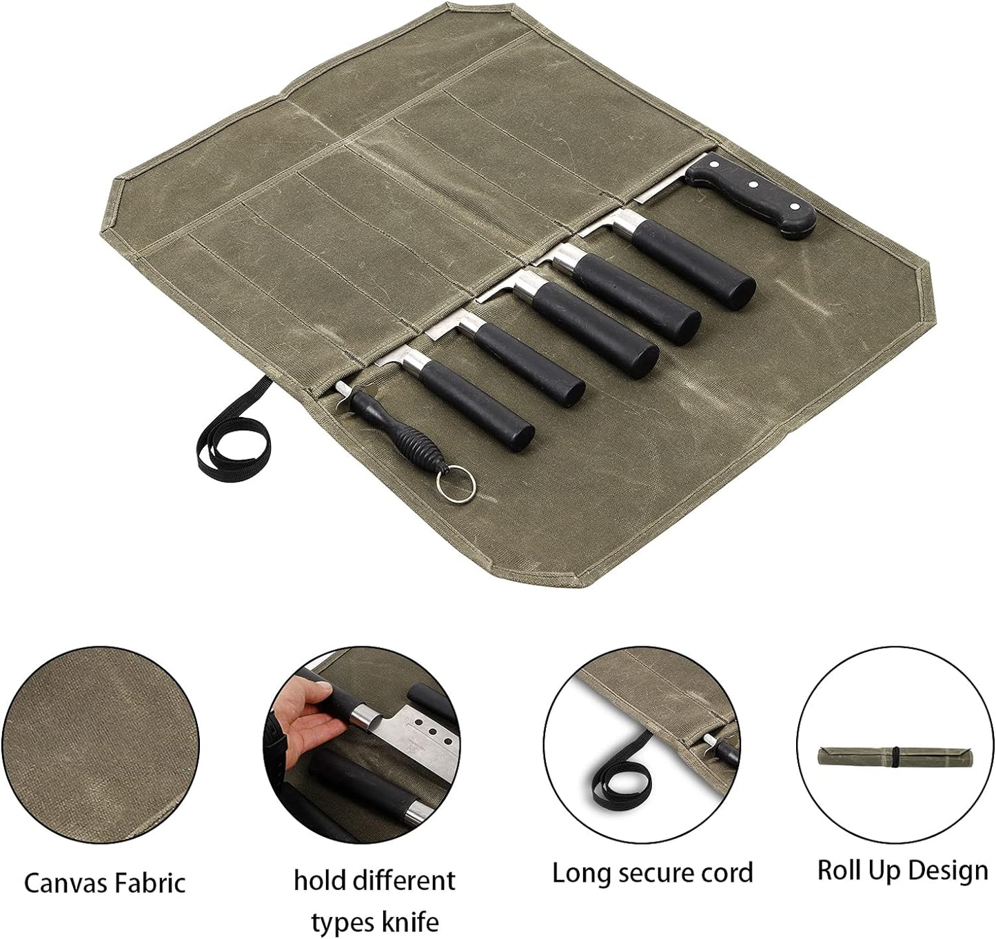 Knife Roll, Chef’S Knife Roll Bag, Waxed Canvas Knife Roll Case