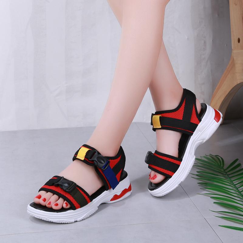 Colorful Buckle Open Toe Wedge Sandals