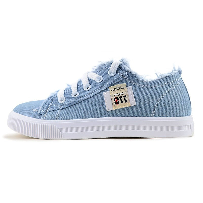Ladies Womens New Casual Flat Lace Up Denim Canvas Plimsolls Trainers Shoes  Size | eBay