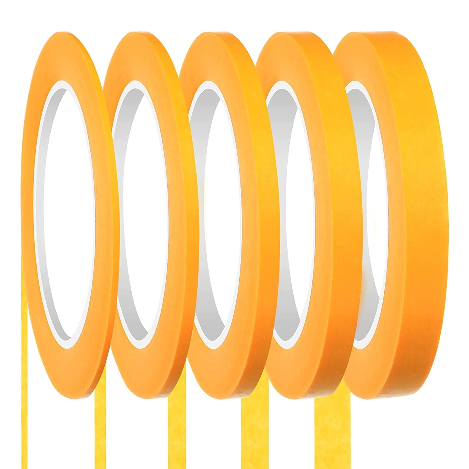 5 Rolls Pinstripe Tape 1/16, 1/8, 1/4, 1/2 and 3/4 Inch X (Yellow)