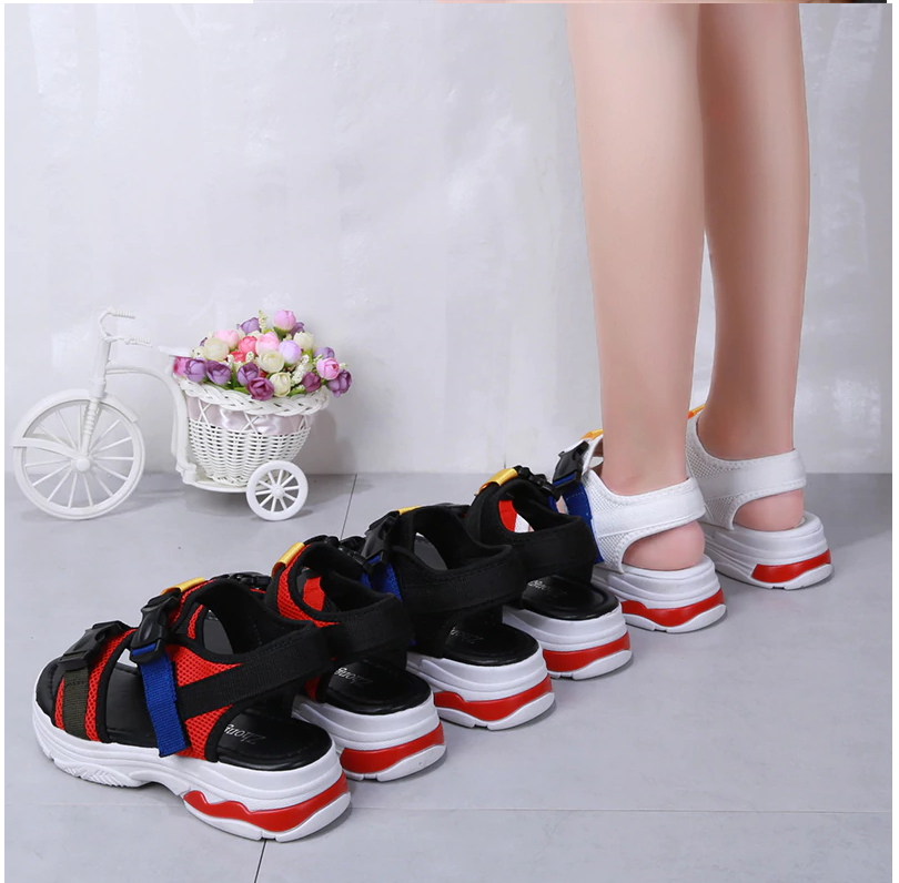 Colorful Buckle Open Toe Wedge Sandals
