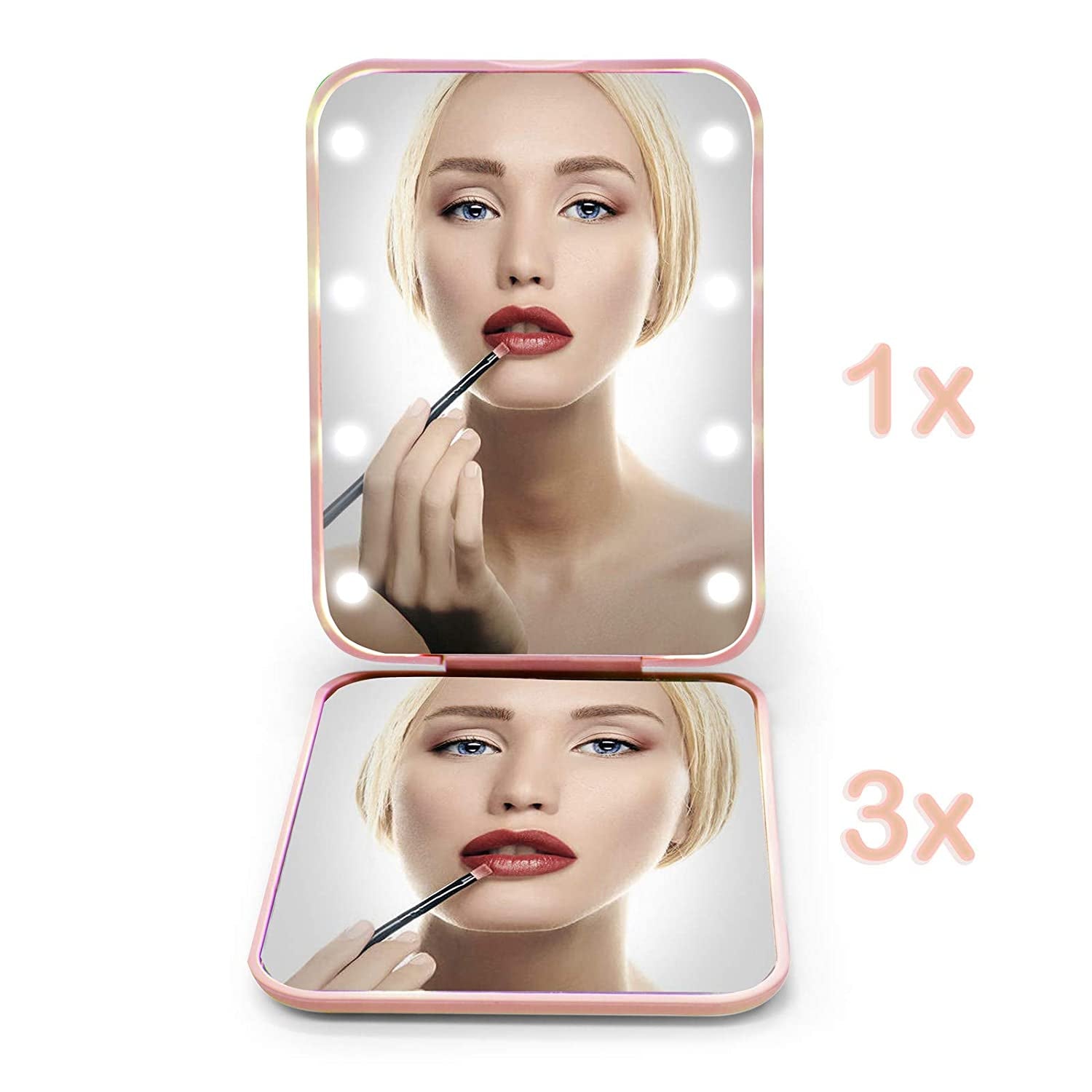 Spring Pocket Mirror, 1X/3X Magnification LED