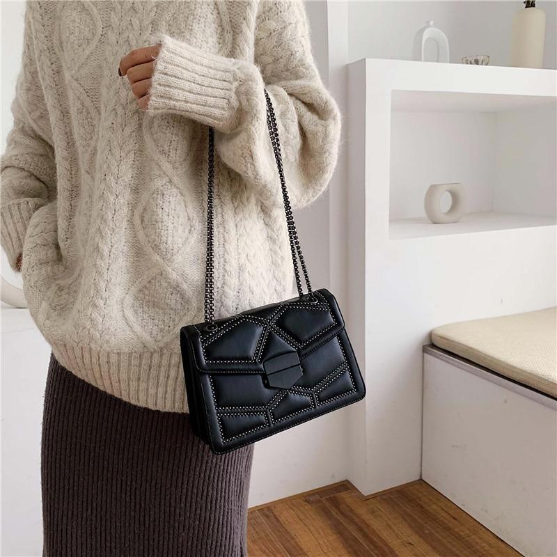 Rivet Chain Leather Bag