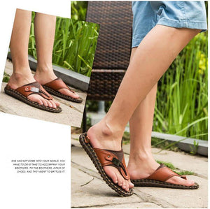 Luxury Men's Genuine Leather Beach Slippers - SpringLime