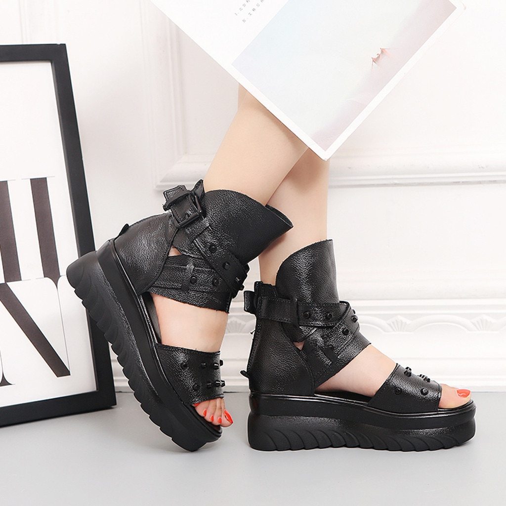 Leather Wedge women sandals