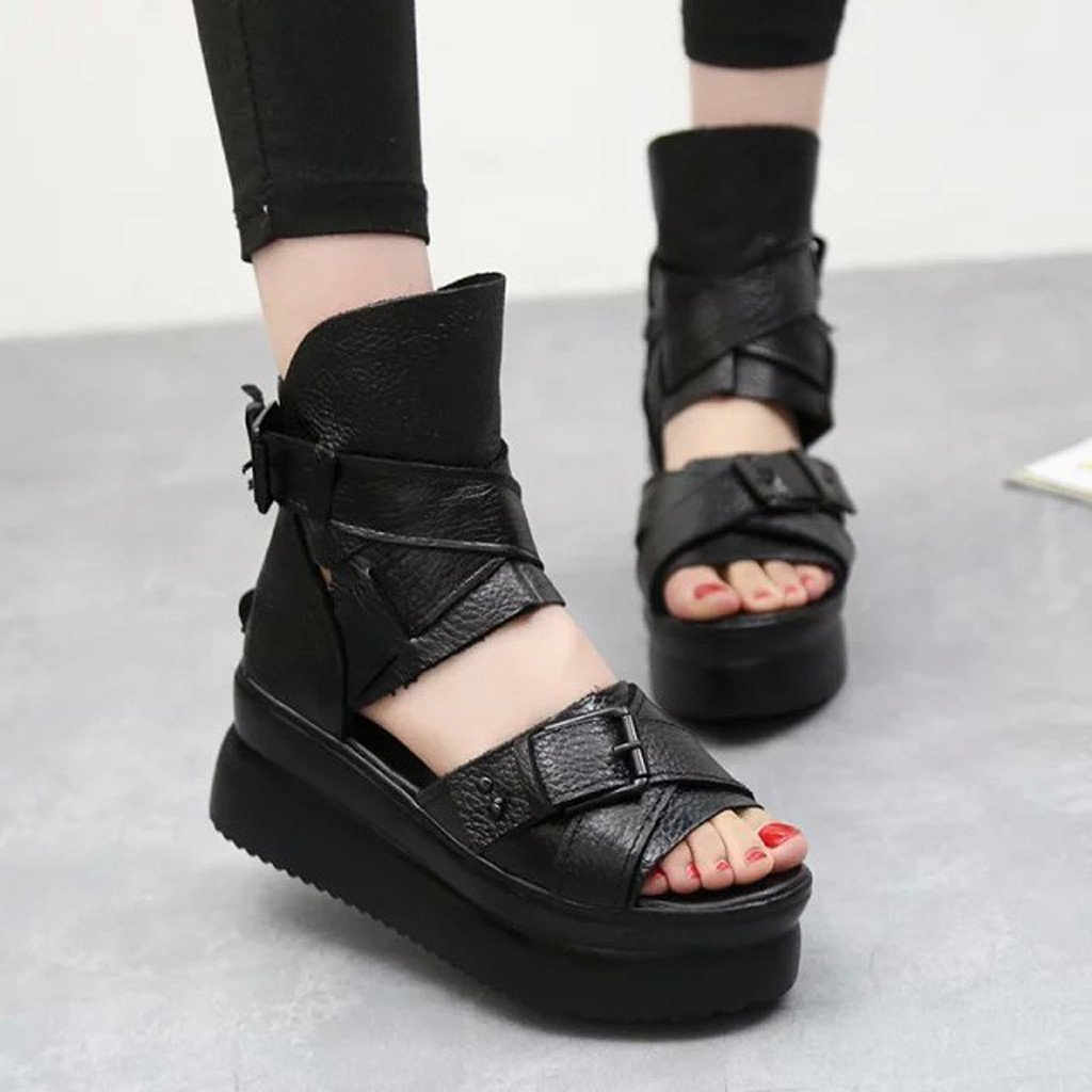 Leather Wedge women sandals