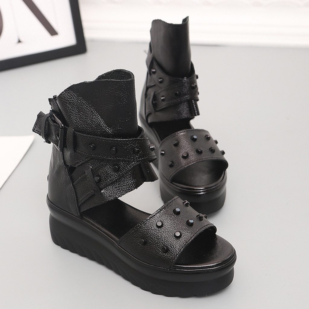 Leather Wedge women sandals